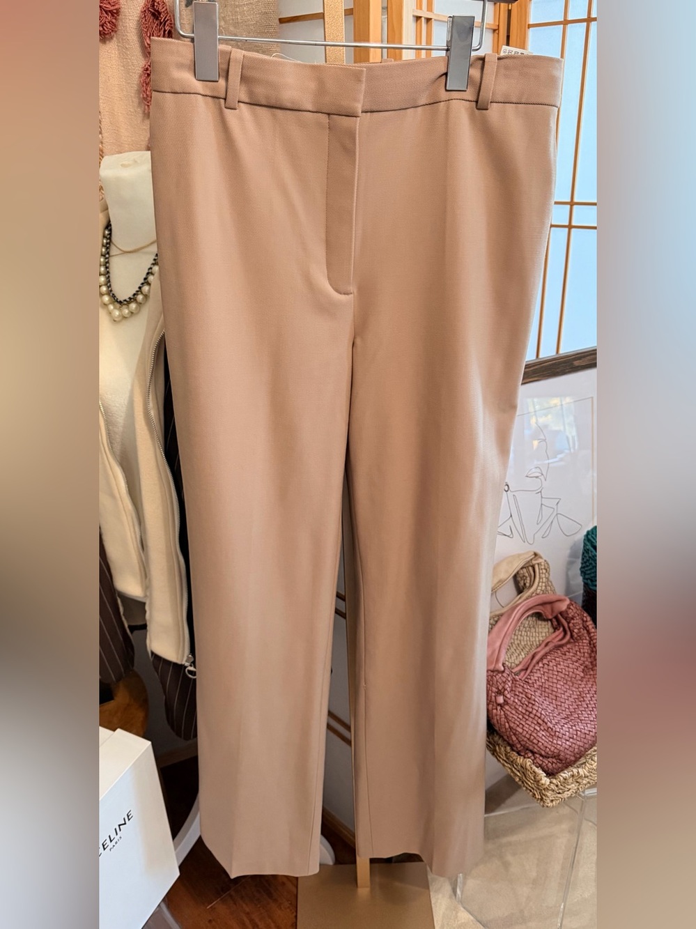 Babaton Straight-Leg Trousers in Beige Sz 10